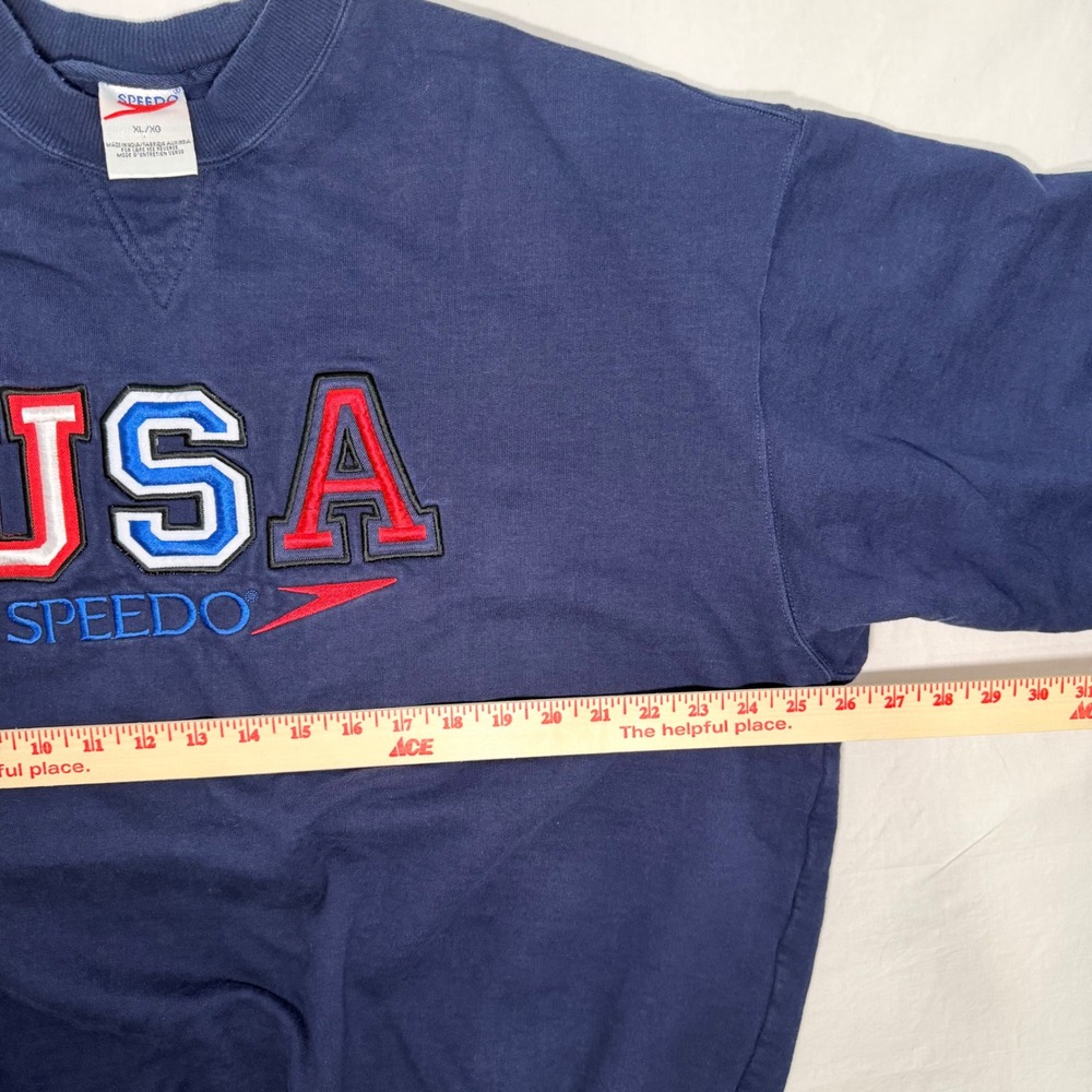 Vintage 90s Speedo USA Crewneck Sweatshirt XL Navy Embroidered - Picture 7 of 7